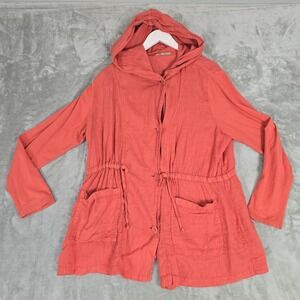 Flax Womens Linen Hoodie Boardwalk Jacket M Orange Salmon Coastal Lagenlook